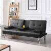 DESCRIPTION: (1) MODERN FAUX LEATHER FUTON SOFA BED WITH ARMREST BRAND/MODEL: YAHEETECH #YL-112001M INFORMATION: BLACK RETAIL$: $300.00 SIZE: 66.00 x