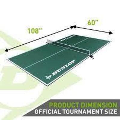 DESCRIPTION: (1) INDOOR TABLE TENNIS CONVERSION TOP BRAND/MODEL: DUNLOP #TTT412_037D INFORMATION: GREEN RETAIL$: $100.00 SIZE: 108.00 x 60.00 x 0.47 Q