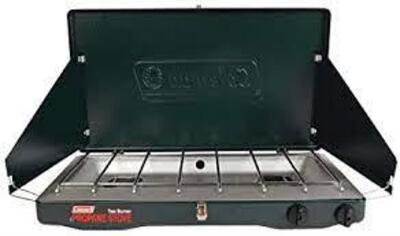 DESCRIPTION: (1) 2 BURNER PROPANE STOVE BRAND/MODEL: COLEMAN RETAIL$: $50.00 EA SIZE: 22" LONG QTY: 1