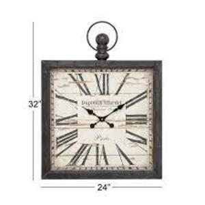 DESCRIPTION: (1) HANGING WALL CLOCK BRAND/MODEL: LITTON LANE INFORMATION: BROWN METAL VINTAGE RETAIL$: $70.00 EA SIZE: 32X24 QTY: 1