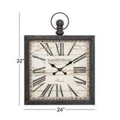 DESCRIPTION: (1) HANGING WALL CLOCK BRAND/MODEL: LITTON LANE INFORMATION: BROWN METAL VINTAGE RETAIL$: $70.00 EA SIZE: 32X24 QTY: 1