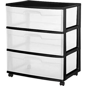 DESCRIPTION: (1) 3 DRAWER WIDE CART BRAND/MODEL: STERILITE INFORMATION: BLACK AND CLEAR RETAIL$: $30.00 EA SIZE: 15X21X25 QTY: 1