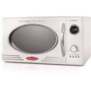 DESCRIPTION: (1) COUNTERTOP RETRO MICROWAVE BRAND/MODEL: NOSTALGIA #RMO4IVY INFORMATION: WHITE RETAIL$: $120.00 SIZE: 0.9 CU FT QTY: 1