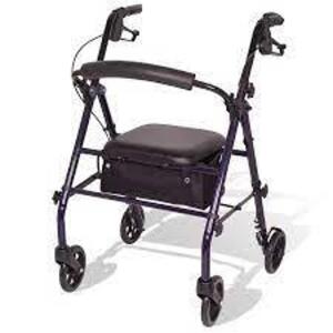 DESCRIPTION: (1) STEEL ROLLATOR WALKER WITH SEAT AND WHEELS BRAND/MODEL: CAREX INFORMATION: BLUE RETAIL$: $78.99 SIZE: 350 MAX QTY: 1