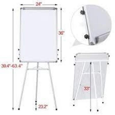 DESCRIPTION: (1) EASEL WHITEBOARD WITH MAGNETIC TRIPOD BRAND/MODEL: YAHEETECH #591624 WHITE INFORMATION: WHITE RETAIL$: $72.99 EA SIZE: 36X24 QTY: 1