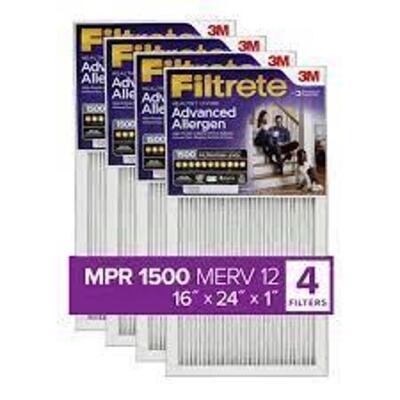 DESCRIPTION: (1) PACK OF (4) ADVANCED ALLERGEN AIR FILTERS BRAND/MODEL: 3M FILTRETE RETAIL$: $57.00EA SIZE: 16X25X1 QTY: 1