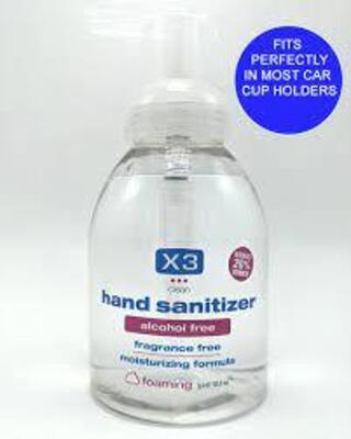 DESCRIPTION: (6) FOAMING HAND SANITIZER BRAND/MODEL: X3 CLEAN INFORMATION: UNSCENTED RETAIL$: $5.00 EA SIZE: 10 OZ QTY: 6