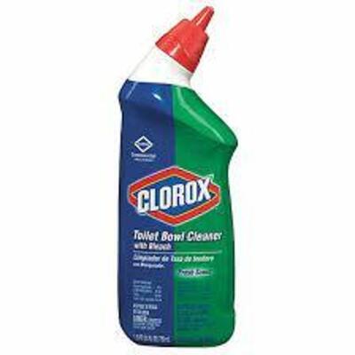 DESCRIPTION: (6) TOILET BOWL CLEANER WITH BLEACH BRAND/MODEL: CLOROX #CLO00031 INFORMATION: FRESH SCENT RETAIL$: $5.00 EA SIZE: 24 OZ QTY: 6