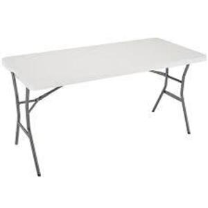 DESCRIPTION: (1) FOLD IN HALF TABLE BRAND/MODEL: LIFETIME INFORMATION: WHITE RETAIL$: $67.14 SIZE: 5 FT QTY: 1