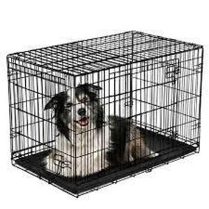 DESCRIPTION: (1) DOUBLE DOOR FOLDING DOG CRATE BRAND/MODEL: VIBRANT LIFE INFORMATION: BLACK RETAIL$: $55.00 SIZE: 42X30X27 QTY: 1