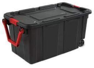 DESCRIPTION: (2) INDUSTRIAL TOTE BRAND/MODEL: STERILITE INFORMATION: BLACK RETAIL$: $70.00 SIZE: 40 GAL QTY: 2