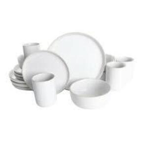 DESCRIPTION: (1) STONEWARE DINNERWARE SET BRAND/MODEL: GAP HOME/80709.16R INFORMATION: WHITE/16-PIECES RETAIL$: $43.97 SIZE: (4) 10.25"DINNER PLATES/(