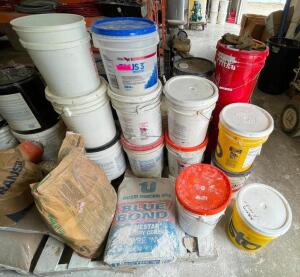 PALLET OF ASSORTED PLASTER, PRIMER, COATINGS, ETC.