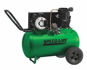 DESCRIPTION: (1) PORTABLE AIR COMPRESSOR BRAND/MODEL: SPEEDAIRE/1NNF7 INFORMATION: FREE AIR FLOW RATE: 10.2 CFM/MAX PRESSURE: 135 PSI/85.5 DBA/MINOR D