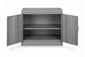 DESCRIPTION: (1) STORAGE CABINET BRAND/MODEL: TENNSCO/1430-GRAY INFORMATION: MEDIUM GRAY/SHELF CAPACITY: 150 LBS RETAIL$: 276.41 SIZE: 30"H X 36"W X 1