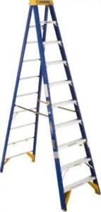 DESCRIPTION: (1) FIBERGLASS STEP LADDER BRAND/MODEL: WERNER/OBEL10 INFORMATION: BLUE & YELLOW/10-STEPS/LOAD CAPACITY: 375 LBS RETAIL$: 612.95 SIZE: 10