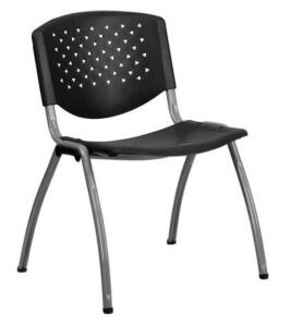 DESCRIPTION: (5) PLASTIC STACK CHAIR BRAND/MODEL: HERCULES/RUT-F01A-BK-GG INFORMATION: BLACK/TITANIUM/LOAD CAPACITY: 880 LBS RETAIL$: 42.19 EACH SIZE: