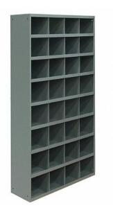 DESCRIPTION: (1) PIGEONHOLE BIN UNIT BRAND/MODEL: DURHAM MFG/725-95 INFORMATION: 32-COMPARTMENTS/GRAY RETAIL$: 437.08 SIZE: 19-1/2"H X 34"W X 8-1/2"D