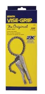 DESCRIPTION: (1) CHAIN VISE GRIP BRAND/MODEL: IRWIN/27ZR INFORMATION: JAW CAPACITY: 18-455MM RETAIL$: 29.99 SIZE: 9"CHAIN QTY: 1