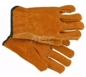 DESCRIPTION: (4) SPLIT COWHIDE WORK GLOVES BRAND/MODEL: PRO-SAFE/2101 INFORMATION: BROWN/SLIP-ON CUFF RETAIL$: 10.35 EACH SIZE: GLOVE SIZE: 8 QTY: 4