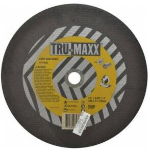 DESCRIPTION: (10) CHOP SAW WHEEL BRAND/MODEL: TRU-MAXX/71179022 INFORMATION: 5095 RPM/GRIT: 36/VERY-COARSE RETAIL$: 70.64 PER LOT SIZE: 12" X 3/32" X