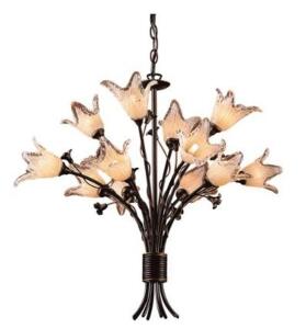 DESCRIPTION: (1) FIORITURA CHANDELIER CEILING LIGHT BRAND/MODEL: ELK LIGHTING/7959/8+4 INFORMATION: AGED BRONZE/FLORAL-SHAPED RETAIL$: 784 SIZE: 29"L