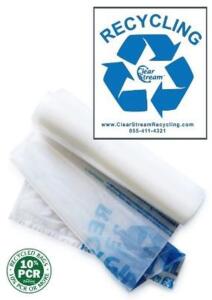 DESCRIPTION: (1) PACK OF (100) RECYCLING BAGS BRAND/MODEL: CLEAR-STREAMS/3CBD1.254045100BS INFORMATION: CLEAR WITH BLUE "RECYCABLE" RETAIL$: 64.00 PER