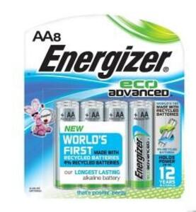 DESCRIPTION: (7) PACKS OF (8) ECO ADVANCED BATTERIES BRAND/MODEL: ENERGIZER/XR91BP8 INFORMATION: ALKALINE/SILVER RETAIL$: 12.02 PER PK OF 8 QTY: 7