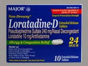 DESCRIPTION: (6) BOXES OF (10) TABLETS OF PSEUDOEPHEDRINE SULFATE BRAND/MODEL: LORATADINE D RETAIL$: $12.57 EA QTY: 6