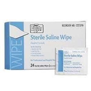 DESCRIPTION: (4) CASES OF (24) PACKS OF STERILE SALINE WIPE BRAND/MODEL: HYGEA #C22370 RETAIL$: $6.00 A BOX QTY: 4