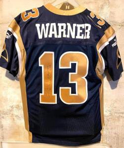 "KURT WARNER" SIGNED RAMS JERSEY