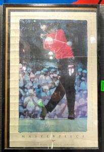 "TIGER WOODS MASTERPIECE" FRAMED 1997 MASTERS CHAMPION PRINT