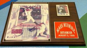 MARK MCGUIRE 500TH HOME RUN PHOTO ON WOODEN PLAQUE