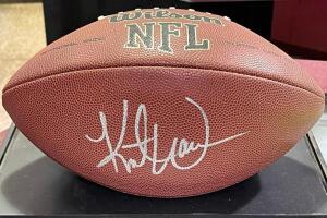 KURT WARNER SIGNED FOOTBALL WITH DISPLAY CASE