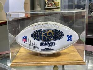 ST. LOUIS RAMS SIGNED FOOTBALL WITH DISPLAY CASE