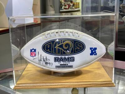 ST. LOUIS RAMS SIGNED FOOTBALL WITH DISPLAY CASE