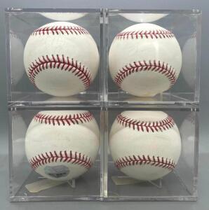 (4) AUTOGRAPHED BASEBALLS AS SHOWN (SIGNATURES INCLUDE BILL MAZEROSKI, BUCKY DENT, BEAU RICHARDSON, MUJICA)