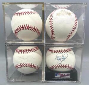 (4) AUTOGRAPHED BASEBALLS AS SHOWN (SIGNATURES INCLUDE OZZIE SMITH, ADAM WAINWRIGHT, PETE KOZMA, SHELBY MILLER)