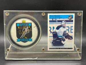 MANON RHEAUME SIGNED PUCK AND CARD DISPLAY