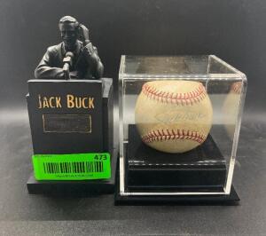 JACK BUCK SIGNED BASEBALL AND MINATURE SET