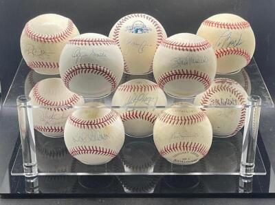 (10) - PC. CARDINALS GREATS SIGNED BASEBALL SET WITH DISPLAY CASE