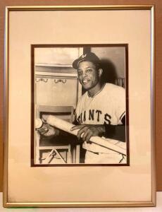 "WILLIE MAYS HOLDING BAT AND BALL" FRAMED PHOTO