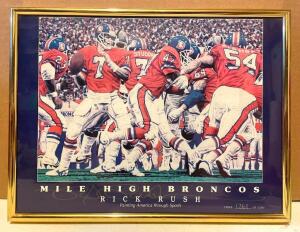 "MILE HIGH BRONCOS" BY RICK RUSH FRAMED PRINT