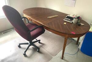 WOODEN TABLE WITH OFFICE CHAIR