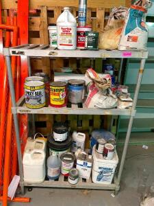 CONTENTS OF SHELF - ASSORTED CHEMICALS AND CLEANERS.