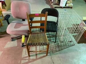 (3) ASSORTED CHAIRS AND (1) WIRE BIN