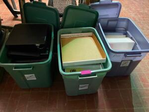 (3) PLASTIC CONTAINERS OF BINDERS AND OFFICE SUPPLIES