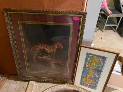 (2) ASSORTED FRAMED PRINTS. - BIG CATS AND PASTEL