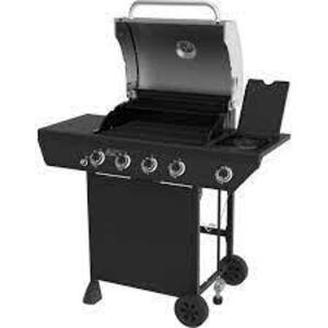 4-Burner Propane Gas Grill in Black with Side Burner and Stainless Steel Main Lid