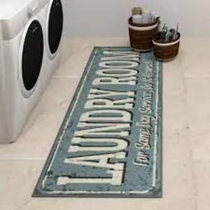 Laundry Collection Modern Design Blue 1 ft. 8 in. x 4 ft. 11 in. Runner Rug